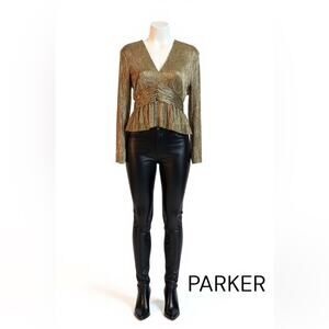 Women's Olivia Metallic-Stripe V-Neck Peplum Top Size Small NEW!